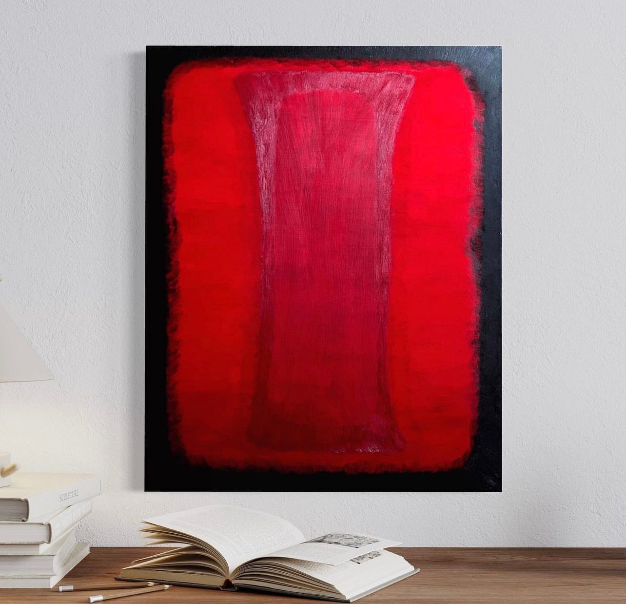 Painting Abstract Red Blue Black Candle Wax Daniel Santos Expressionist Artist in San Antonio Texas